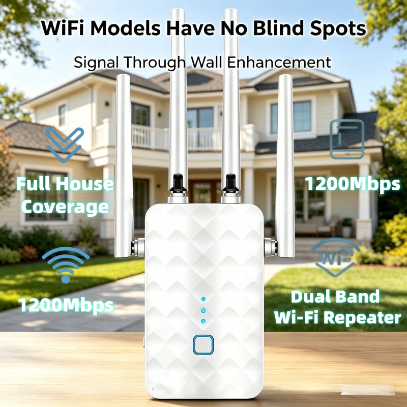 Home Security Network - 1200Mbps WiFi Tekrarlayıcı Kablosuz 2.4G/5GHz Çift