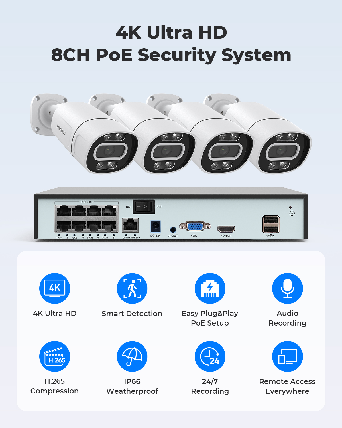 H.View 4K 5Mp 8Mp Poe CCTV Güv - Home Security Camera Installation incelemesi ve fiyatı